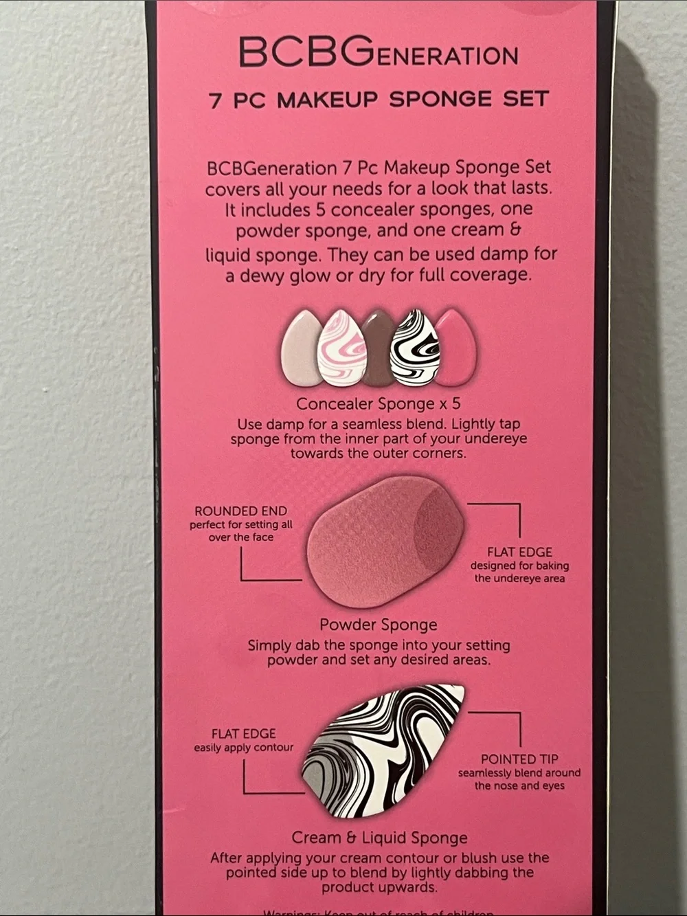 BCBGeneration Pink, White & Black 7-Piece Makeup Sponge Set
